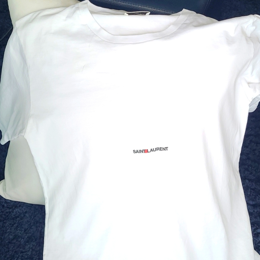 St Laurent White Logo Tee
